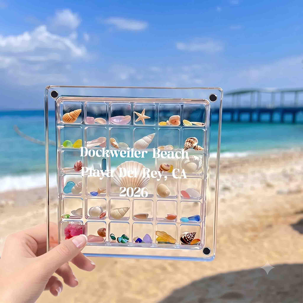 Personalized Acrylic Storage Organizer Case, Seashell Holder Display Collection Box, Mini Container for Seaglass Crystals Diamond Beads