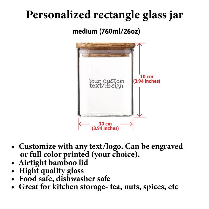 Personalized square glass Jar for new couple with names and date, Custom Kitchen Canister Storage Jar, Newly Wed, Wedding Shower Gift