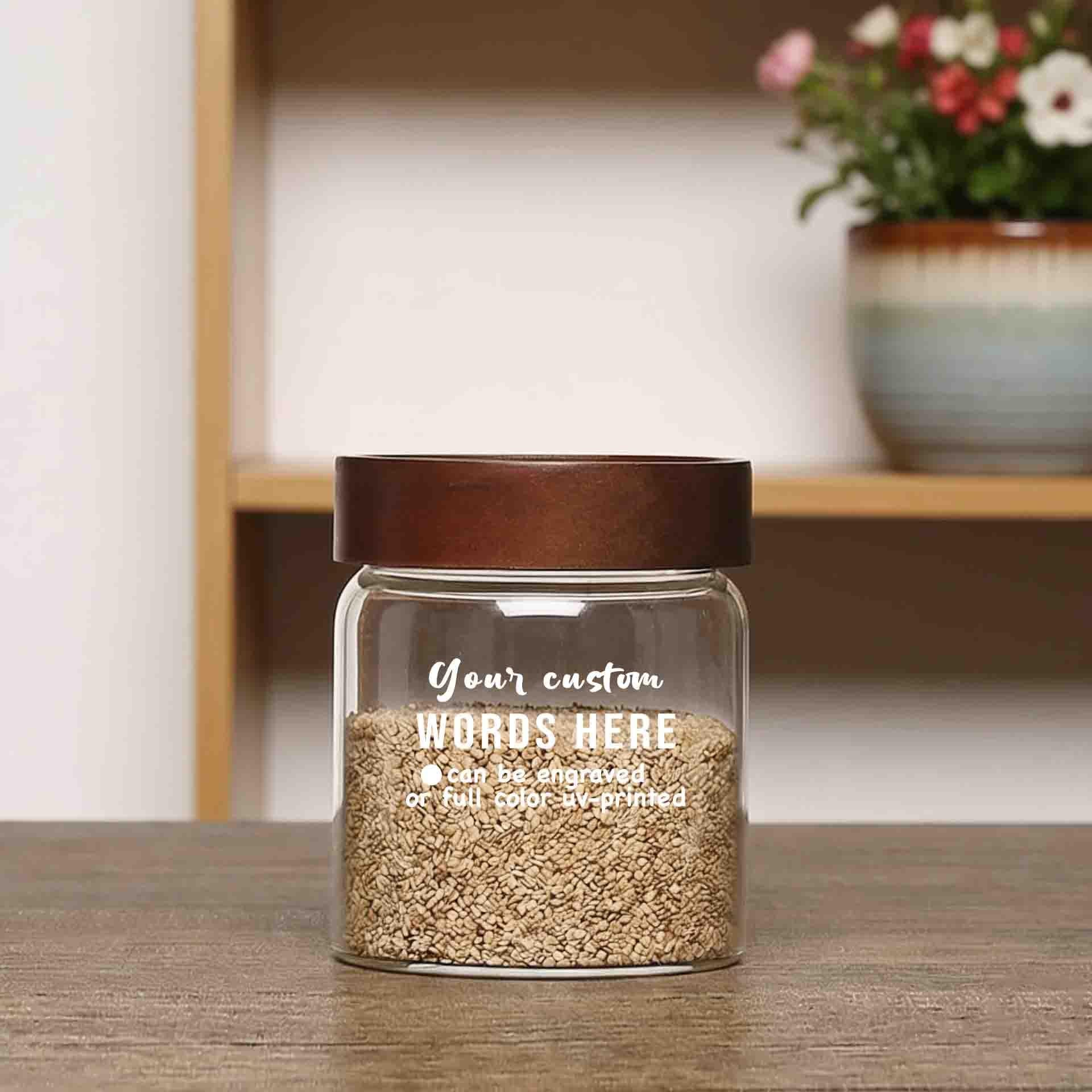 Personalized Premium Glass Storage Jar with your words/logo, Custom Kitchen Canister, Home decor, Wedding, Housewarming Gift