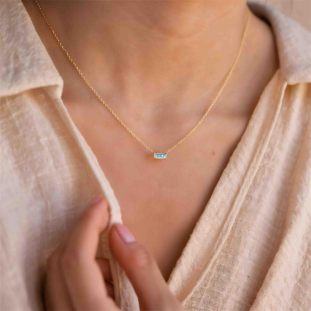 Personalized Stone Pendant Necklace, Custom Engraved Necklace, Monogram Engagement Anniversary Gift for Him or Her, Minimalist Jewelry