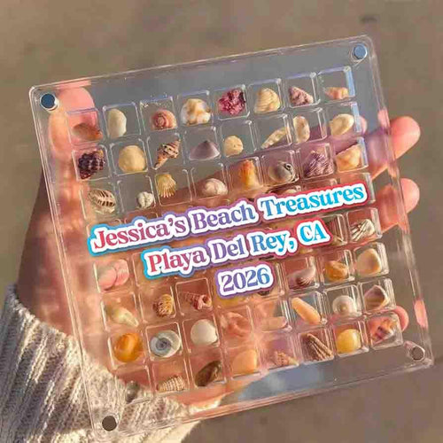 Personalized Acrylic Storage Organizer Case, Seashell Holder Display Collection Box, Mini Container for Seaglass Crystals Diamond Beads