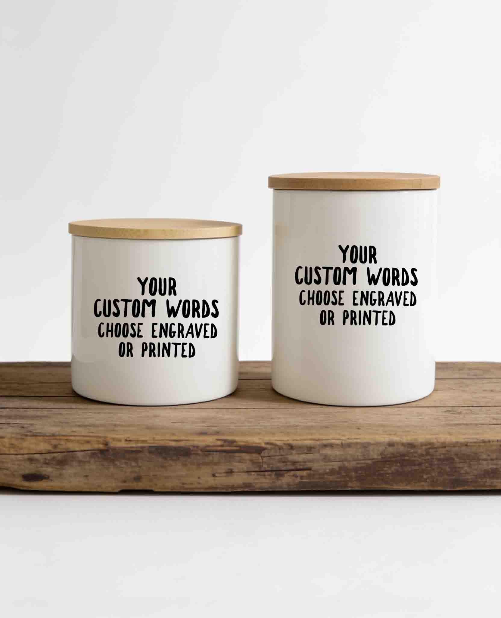Personalized Ceramic Jar, Engraved or Printed with your custom words/logo, Custom Kitchen Canister Storage Jar, Gift