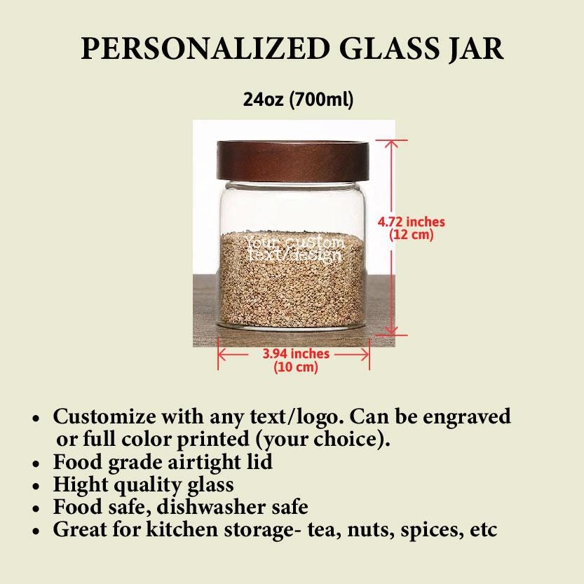 Personalized Premium Glass Storage Jar with your words/logo, Custom Kitchen Canister, Home decor, Wedding, Housewarming Gift