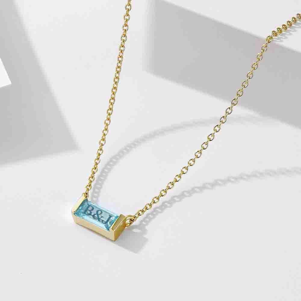Personalized Stone Pendant Necklace, Custom Engraved Necklace, Monogram Engagement Anniversary Gift for Him or Her, Minimalist Jewelry