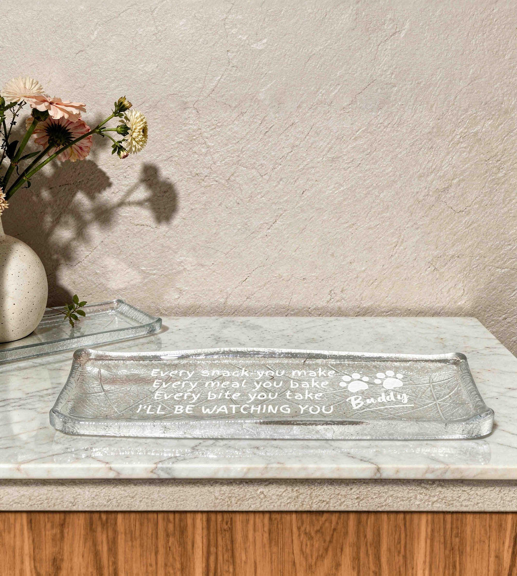 Personalized Crystal Glass Serving Tray, Japanese Style Sushi Plate, Funny Plate with Dog's or Cat's Name, Gift for Pet Owner