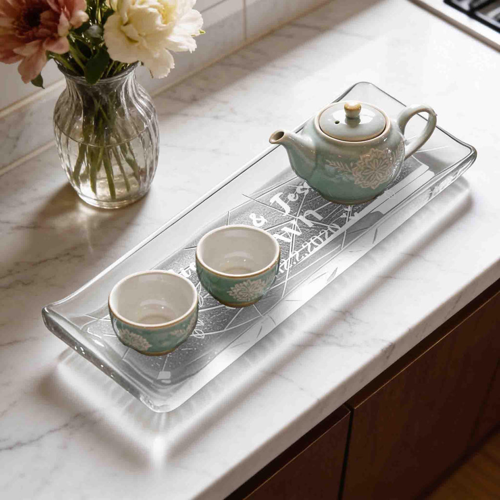 Personalized Crystal Glass Serving Tray, Japanese Style Sushi Plate, Countertop Tray Organizer Holder, New Couple Gift