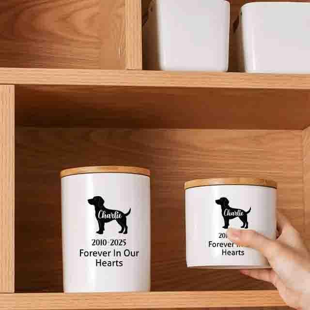 Personalized Pet Memorial Ceramic Jar, Custom Dog Cat Silhouette Memory Jar, Dog Cat Fur Storage Jar, Dog Hair Container Keepsake