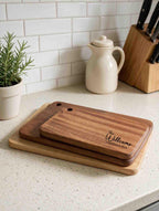 Personalized Solid Wood Cutting Board with Stand, Single Piece African Wood Chopping Board, Engraved Housewarming, Wedding, Anniversary Gift