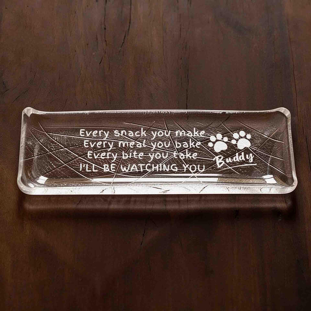 Personalized Crystal Glass Serving Tray, Japanese Style Sushi Plate, Funny Plate with Dog's or Cat's Name, Gift for Pet Owner