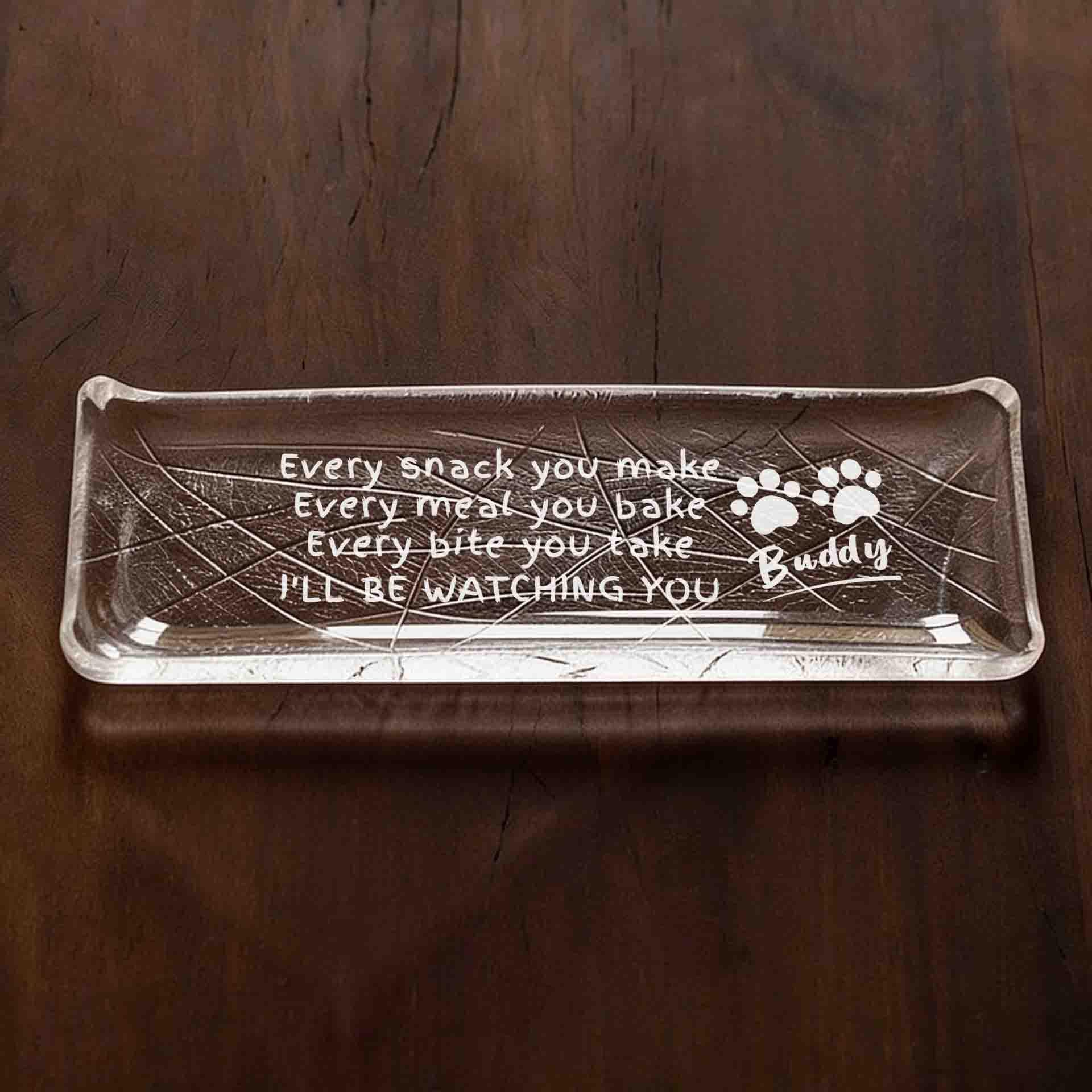 Personalized Crystal Glass Serving Tray, Japanese Style Sushi Plate, Funny Plate with Dog's or Cat's Name, Gift for Pet Owner