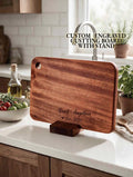 Personalized Solid Wood Cutting Board with Stand, Single Piece African Wood Chopping Board, Engraved New Couple Gift, Wedding Gift