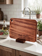 Personalized Solid Wood Cutting Board with Stand, Single Piece African Wood Chopping Board, Engraved New Couple Gift, Wedding Gift