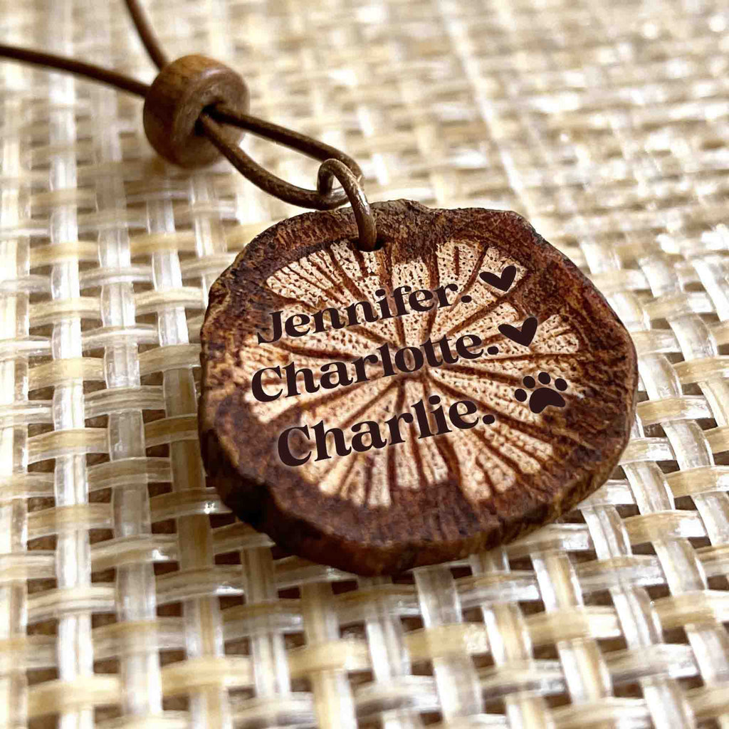 Personalized Plant-based Pendant Necklace, Natural Organic Wooden Jewelry, Gift for Her or Him, Mom, Dad, Grandma, Grandpa