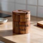 Personalized Grandma/Nana/Grammy/Grandpa Wooden Spice Box with Spoon: 2-layer Stackable Herb Keeper