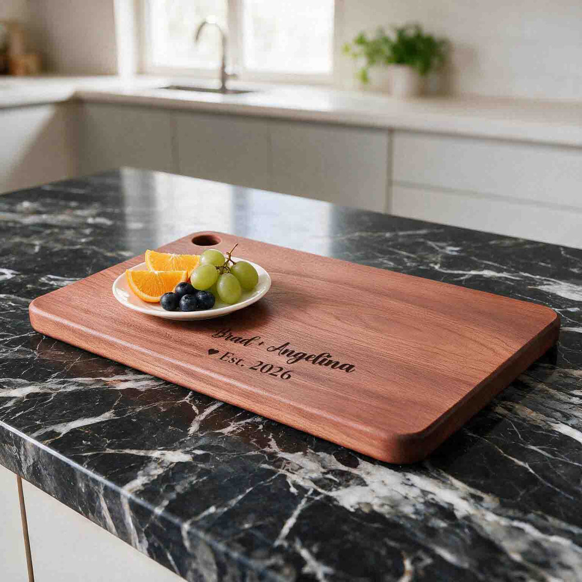 Personalized Solid Wood Cutting Board with Stand, Single Piece African Wood Chopping Board, Engraved New Couple Gift, Wedding Gift