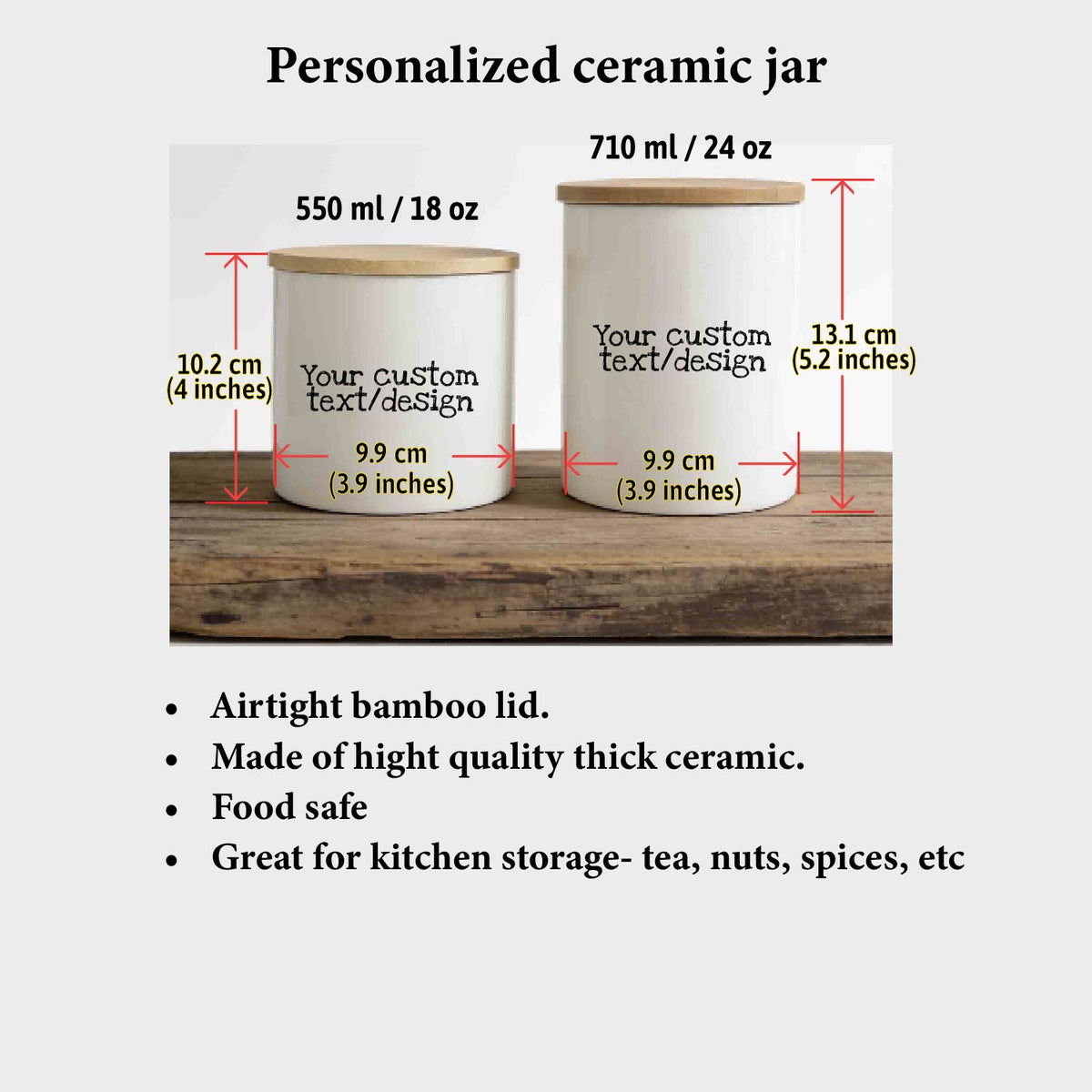 Personalized Pet Food/Treats Ceramic Jar with pet photo and engraved wood lid - Airtight Dog/Cat Treats Container, Dog Owner gift - Home decor