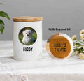 Personalized Pet Food/Treats Ceramic Jar with pet photo and engraved wood lid - Airtight Dog/Cat Treats Container, Dog Owner gift - Home decor