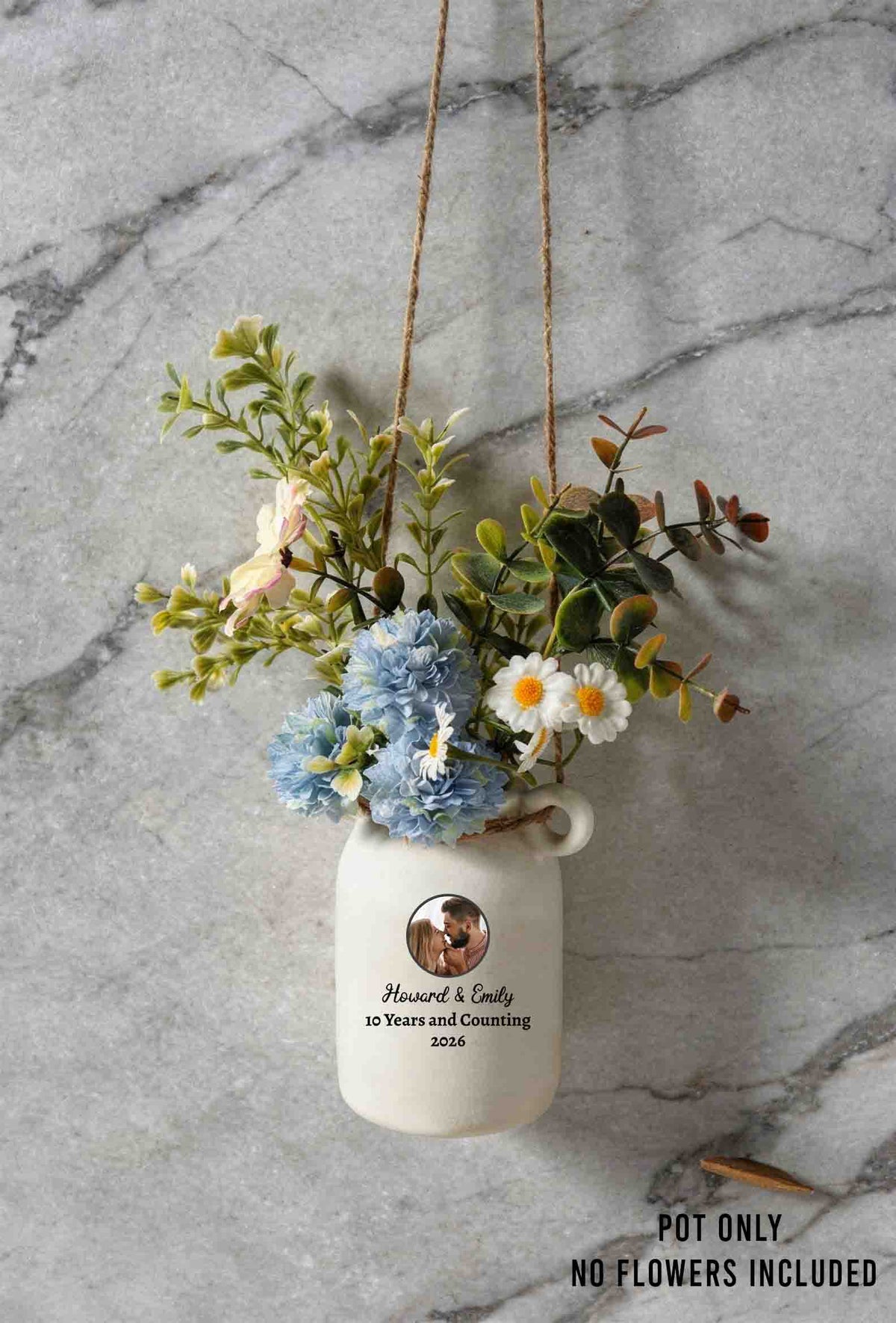 Personalized Anniversary Ceramic Garden Flower Pot, Hanging Planter, Celebration/Milestone Gift for Friend, Husband, Wife, Colleague