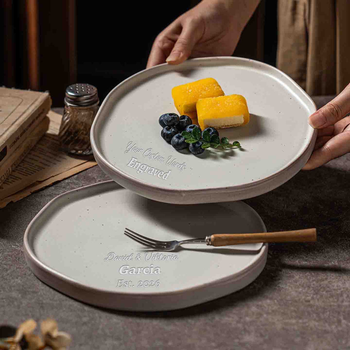 Personalized Rustic ceramic plate / Stoneware plate, New Couple Wedding Gift